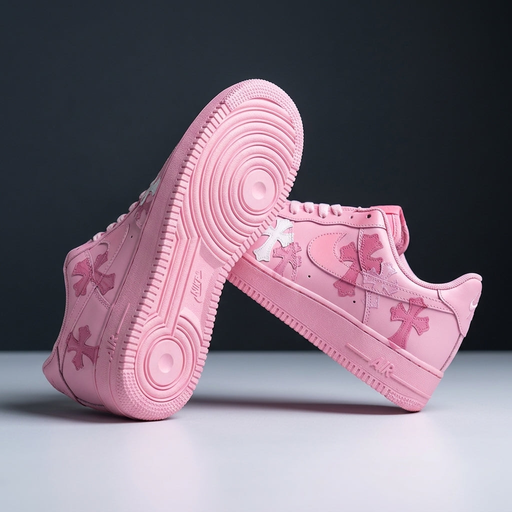Pink Hand Painted Custom Air Force 1 Sneakers