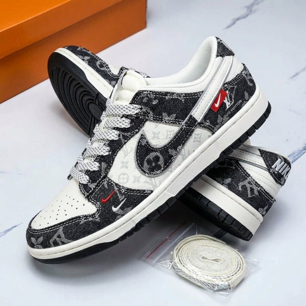 Hand Painted Custom Black & White Denim Sneakers