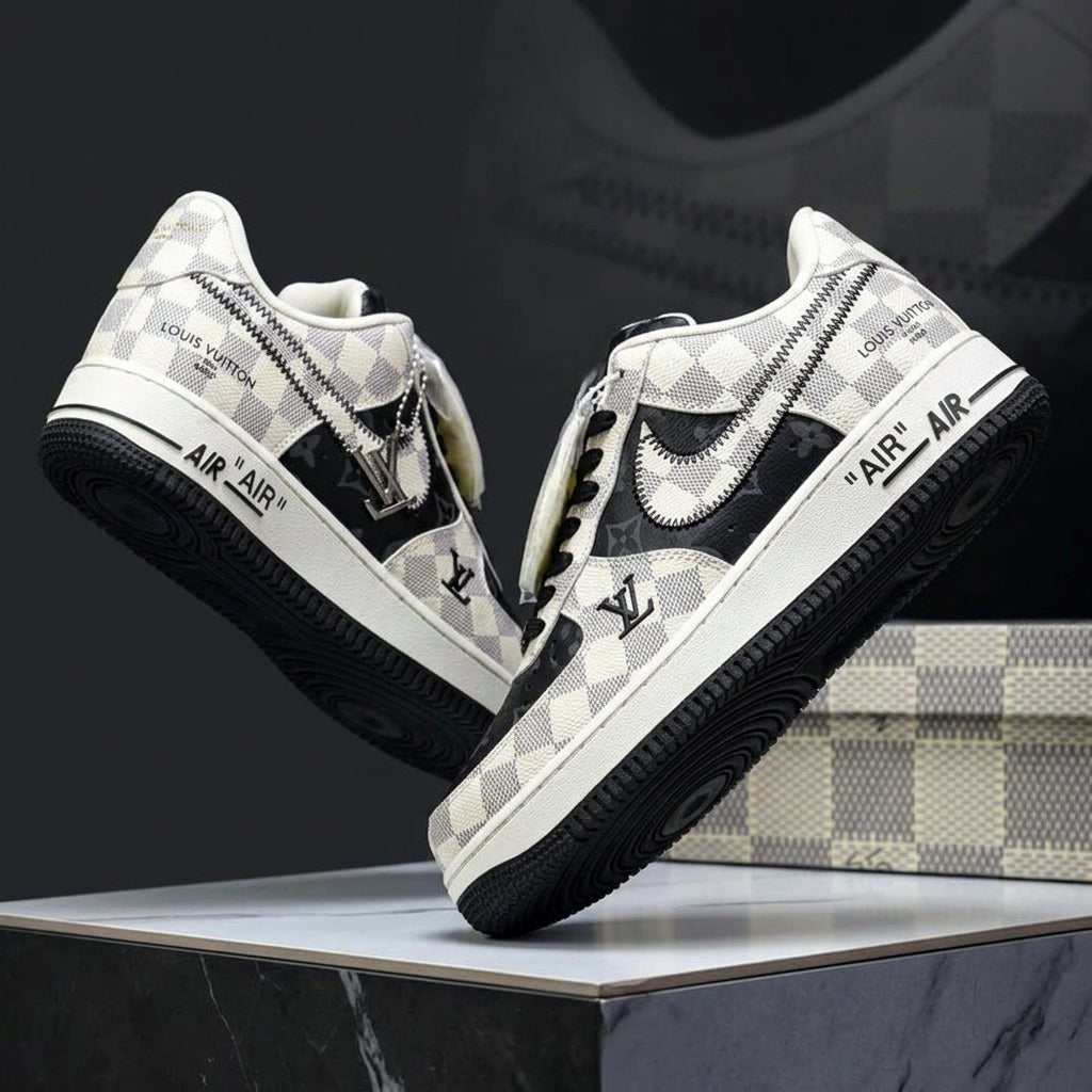 Custom Hand Painted Checkered Air Force 1 Sneakers