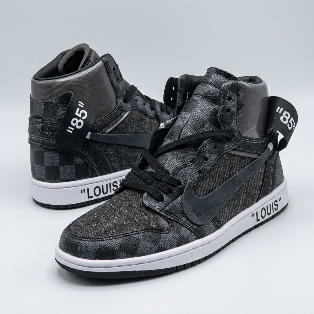 Hand Painted Black Checkered Custom High Top Sneakers