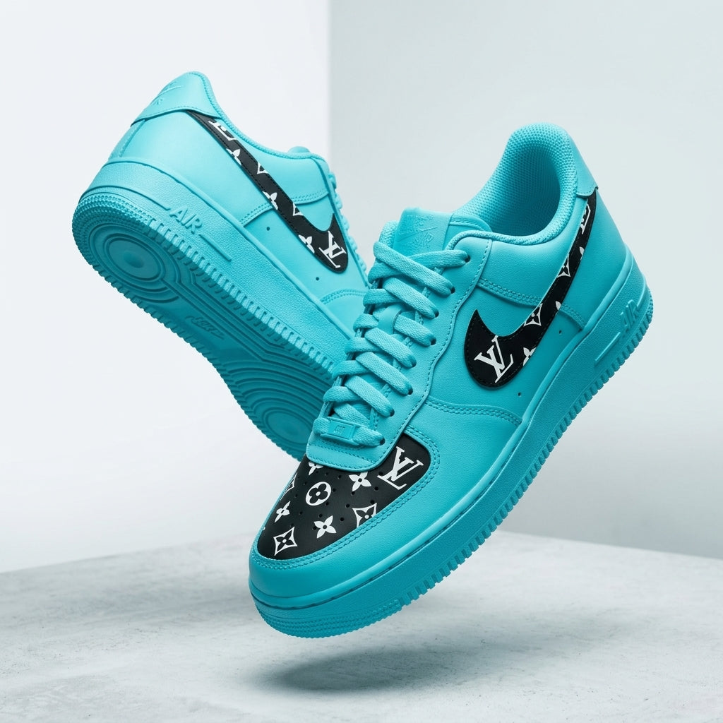 Custom Hand Painted Turquoise Air Force 1 Sneakers
