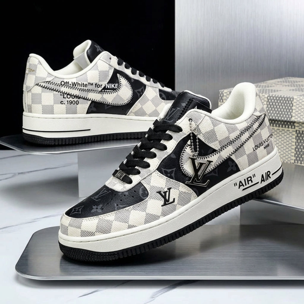 Custom Hand Painted Checkered Air Force 1 Sneakers