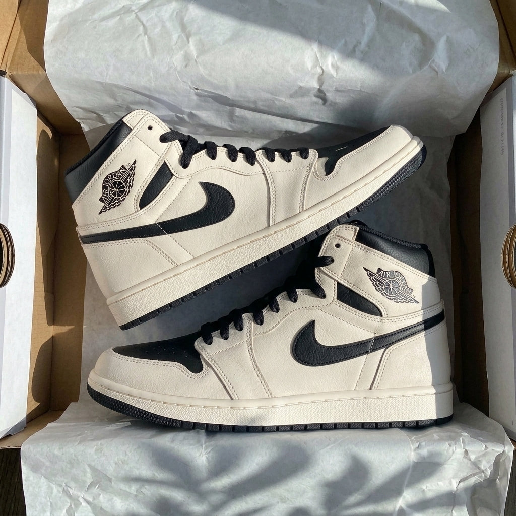 Vintage Cream & Black High-Top Custom Air Jordan 1 Sneakers
