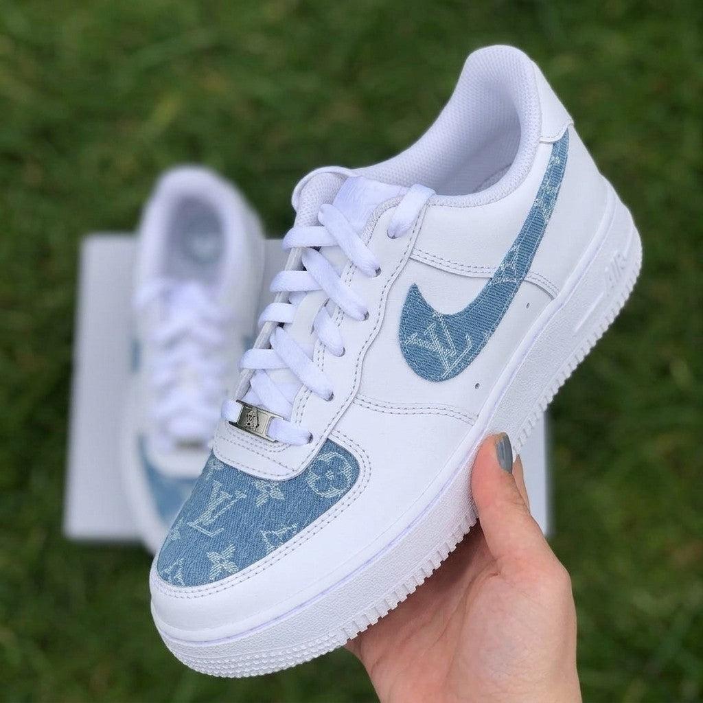 Custom Air Force 1 White Baby Blue LV Printing