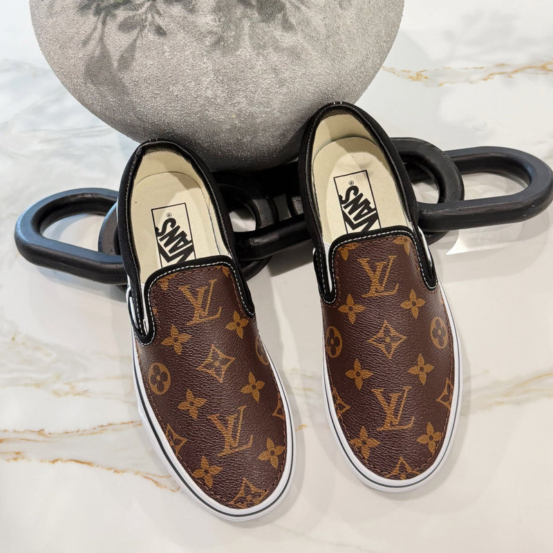 Hand Painted Custom Brown Vans Slip On Sneakers