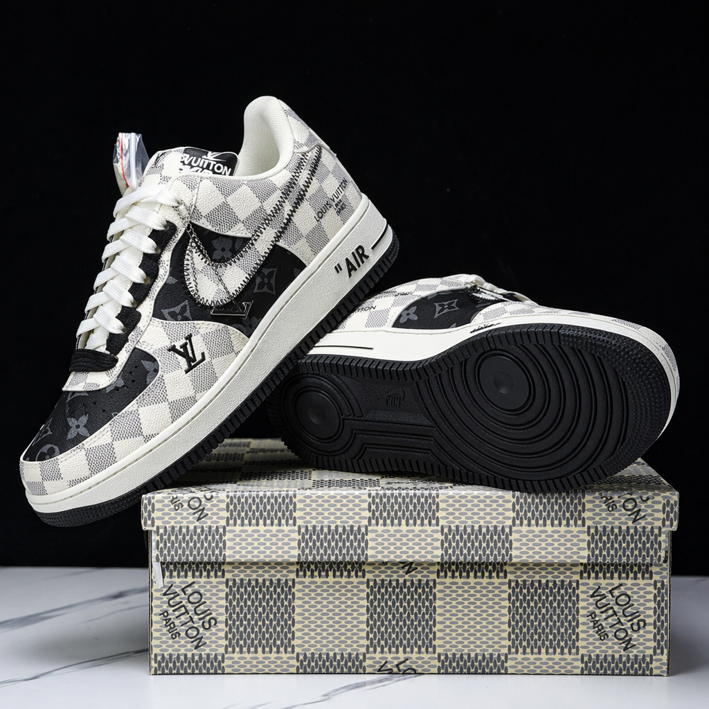 Custom Hand Painted Checkered Air Force 1 Sneakers