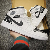 Custom Jordans White Black LV Logo