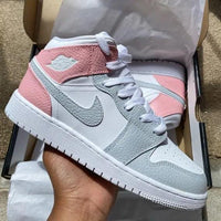 Custom Jordans Grey White Pink