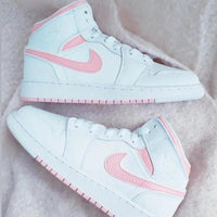 Custom Jordans White Pink Swoosh
