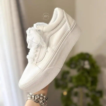 Product Title White Pearl Decor Platform Custom Air Force 1 Custom Sneakers Personalized Wedding Date & Name Organza Ribbon Laces Bridal Wedding Shoes for Bride