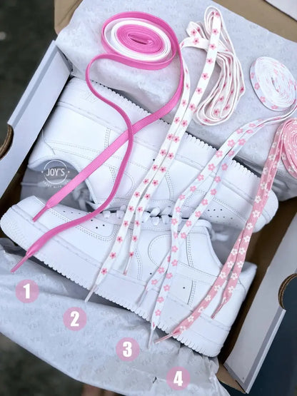 Hand Painted Cherry Blossom Custom Air Force 1, Cute Aesthetic White & Light Pink Floral Custom Sneakers for Women with Optional Matching Shoelaces