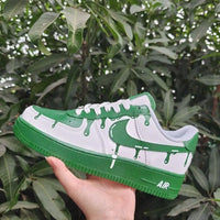 Hand Painted Green White Dripping Paint Design Custom Air Force 1 Custom Sneakers Unisex Trendy Streetwear Casual Skate Shoes