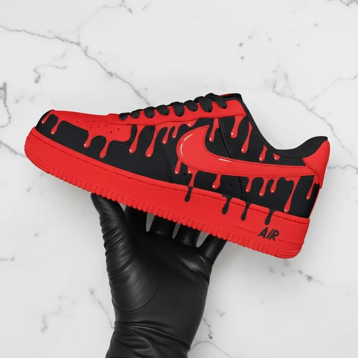 Red Black Dripping Paint Design Custom Air Force 1 Custom Sneakers Hand Painted Unisex Streetwear Hip-hop Casual Fashion Shoes