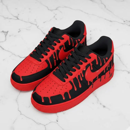 Red Black Dripping Paint Design Custom Air Force 1 Custom Sneakers Hand Painted Unisex Streetwear Hip-hop Casual Fashion Shoes