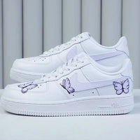 Unique Hand Painted Lavender Butterfly White Custom Air Force 1 Custom Sneakers Women's Aesthetic Comfortable Casual Daily Skate Shoes