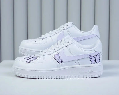 Unique Hand Painted Lavender Butterfly White Custom Air Force 1 Custom Sneakers Women's Aesthetic Comfortable Casual Daily Skate Shoes