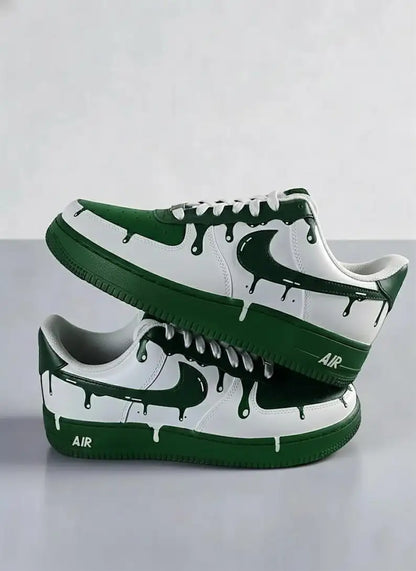 Hand Painted Green White Dripping Paint Design Custom Air Force 1 Custom Sneakers Unisex Trendy Streetwear Casual Skate Shoes
