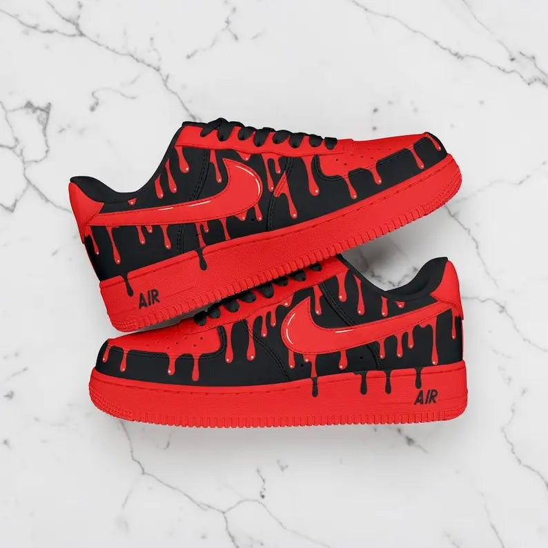 Red Black Dripping Paint Design Custom Air Force 1 Custom Sneakers Hand Painted Unisex Streetwear Hip-hop Casual Fashion Shoes