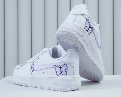 Unique Hand Painted Lavender Butterfly White Custom Air Force 1 Custom Sneakers Women's Aesthetic Comfortable Casual Daily Skate Shoes