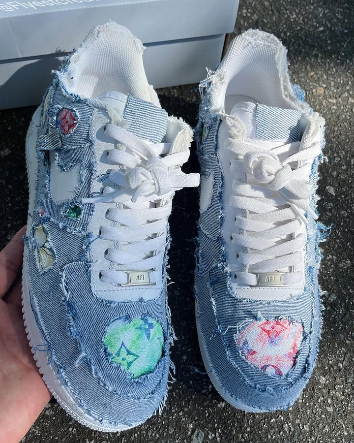 Custom Hand Painted Distressed Denim Air Force 1 Sneakers