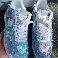 Custom Hand Painted Distressed Denim Air Force 1 Sneakers