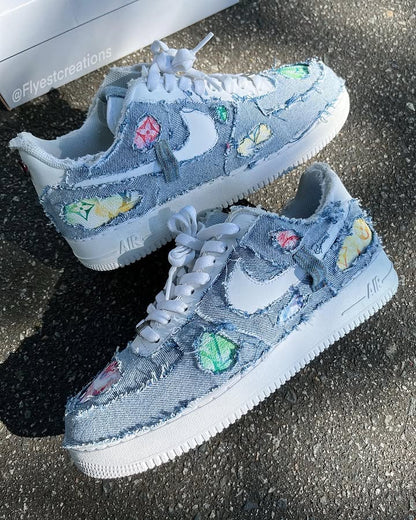 Custom Hand Painted Distressed Denim Air Force 1 Sneakers