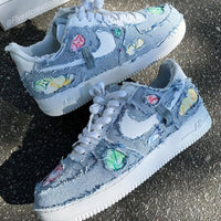 Custom Hand Painted Distressed Denim Air Force 1 Sneakers