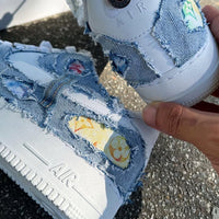 Custom Hand Painted Distressed Denim Air Force 1 Sneakers