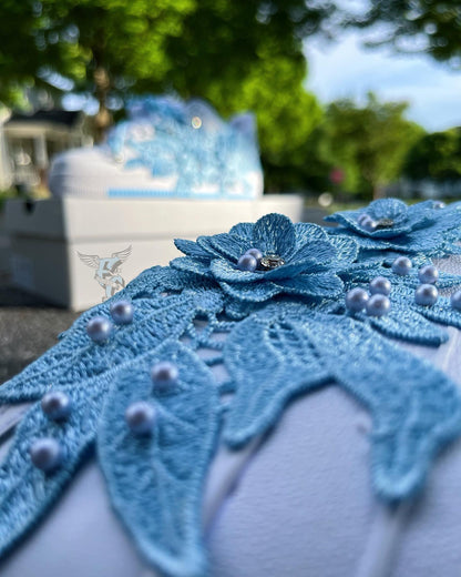 Handmade Blue Lace Floral Pearl Custom Air Force 1 Sneakers