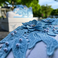 Handmade Blue Lace Floral Pearl Custom Air Force 1 Sneakers
