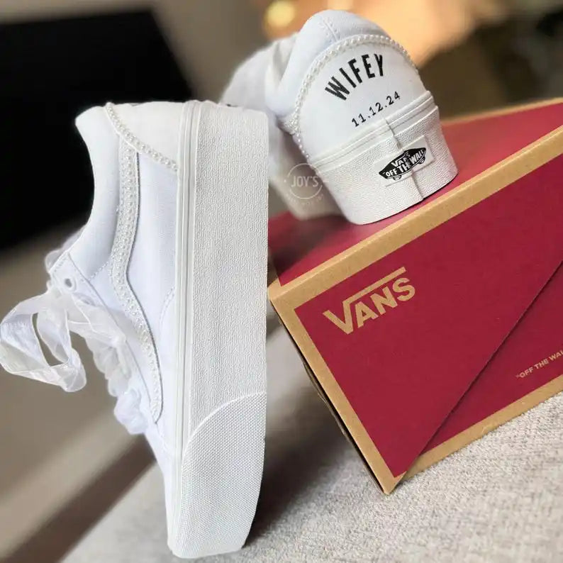 Product Title White Pearl Decor Platform Custom Air Force 1 Custom Sneakers Personalized Wedding Date & Name Organza Ribbon Laces Bridal Wedding Shoes for Bride