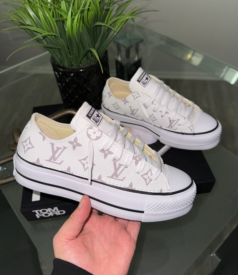 Hand Painted Custom White Platform Converse Sneakers