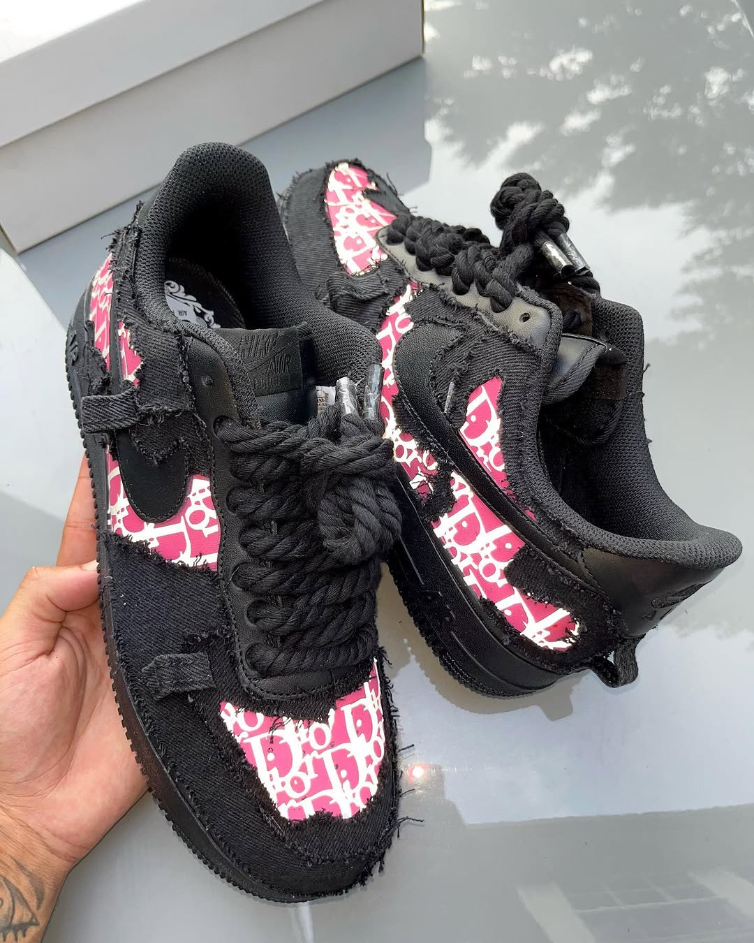 Hand Painted Black Pink Custom Air Force 1 Sneakers
