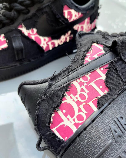 Hand Painted Black Pink Custom Air Force 1 Sneakers