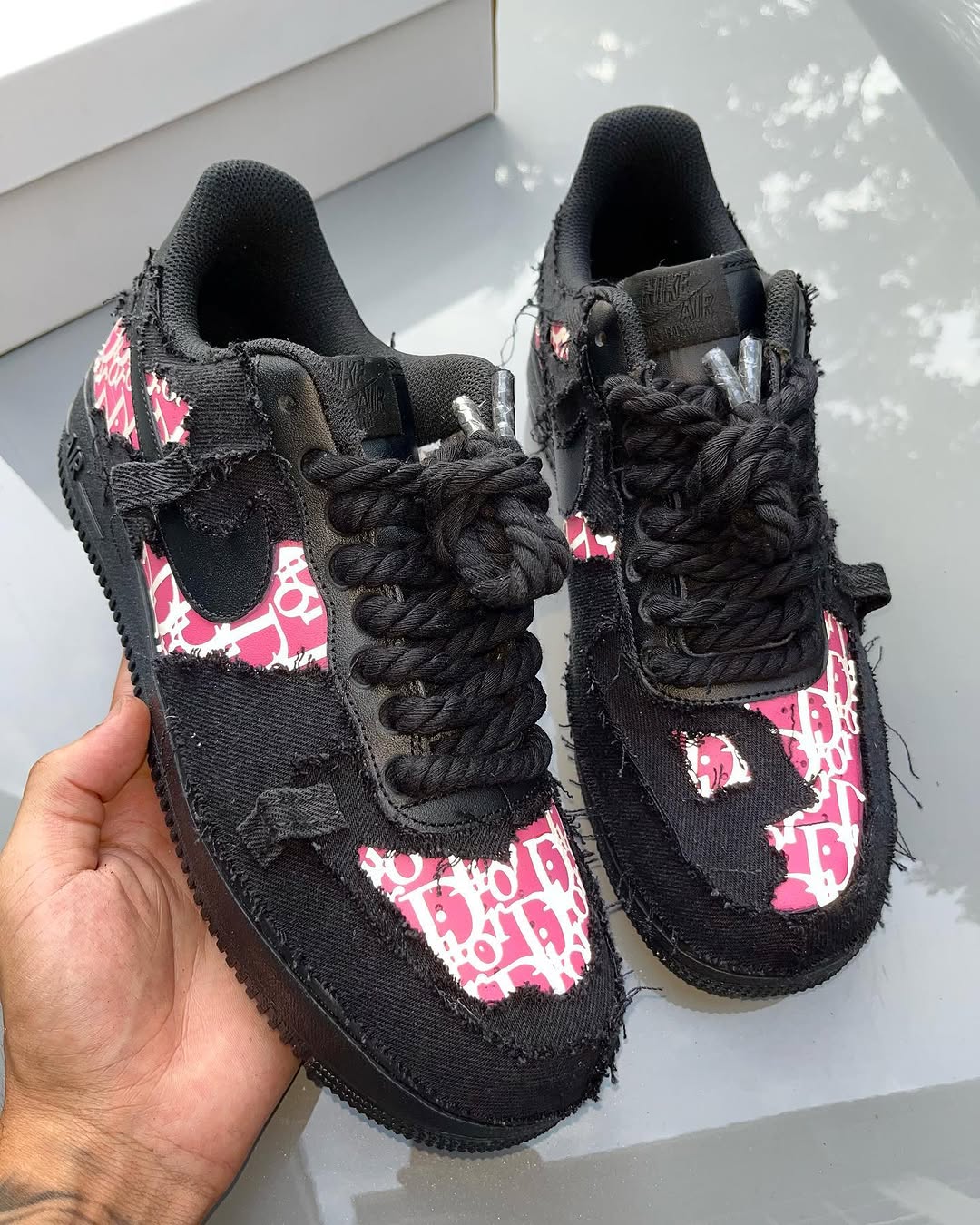 Hand Painted Black Pink Custom Air Force 1 Sneakers