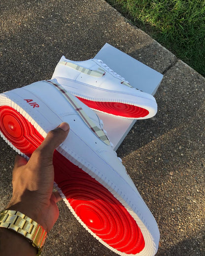 Hand Painted Plaid Red Sole Custom Air Force 1 Sneakers