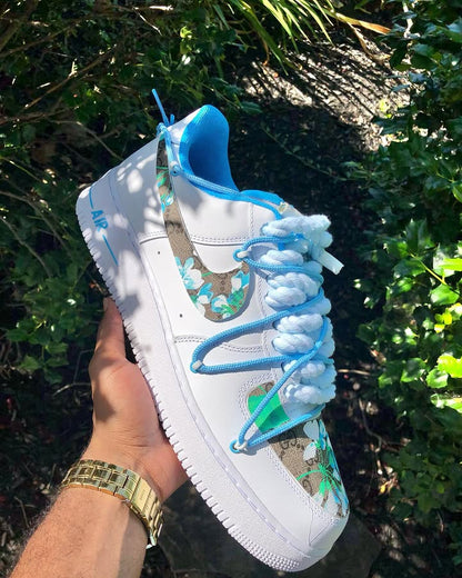 Hand Painted Blue Floral Custom Air Force 1 Sneakers