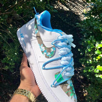 Hand Painted Blue Floral Custom Air Force 1 Sneakers