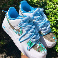 Hand Painted Blue Floral Custom Air Force 1 Sneakers