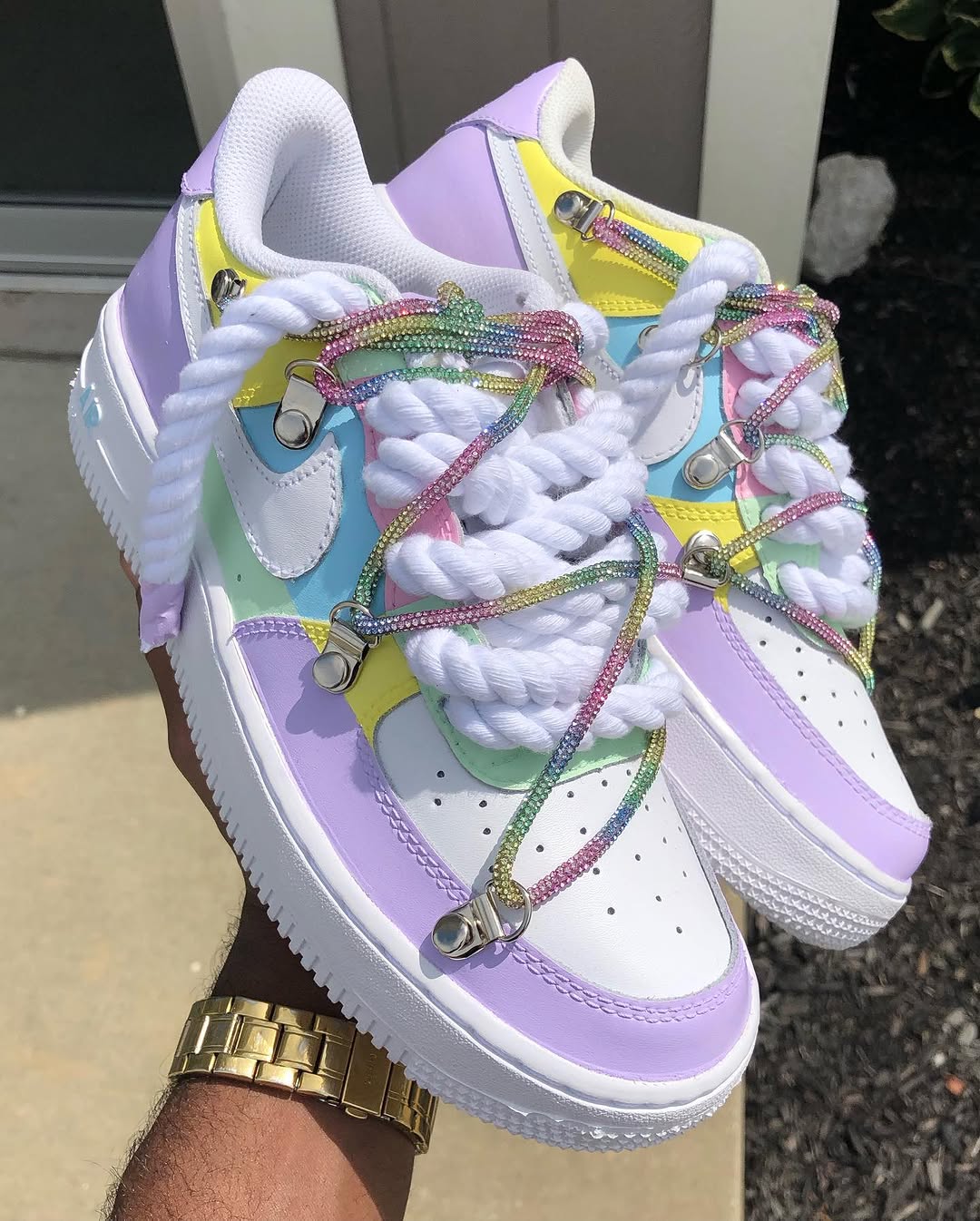 Custom Hand Painted Pastel Air Force 1 with Rhinestone Laces