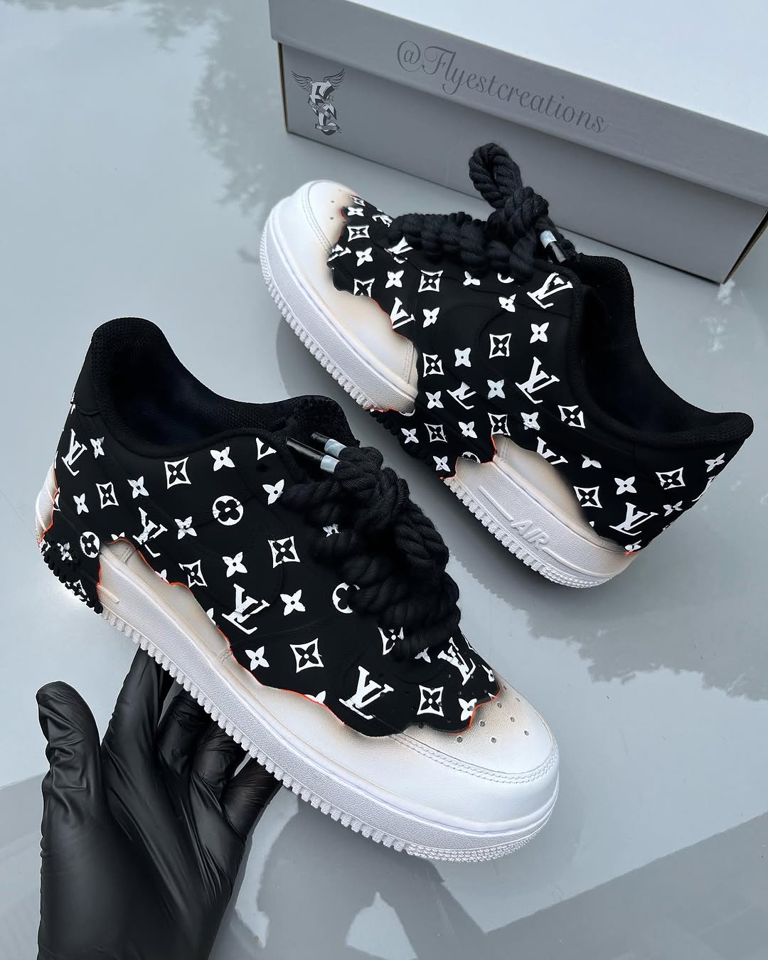 Hand Painted Custom Air Force 1 Black Print Sneakers