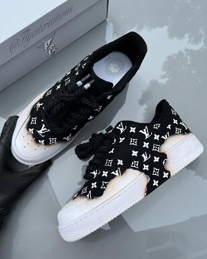 Hand Painted Custom Air Force 1 Black Print Sneakers