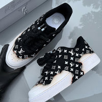 Hand Painted Custom Air Force 1 Black Print Sneakers