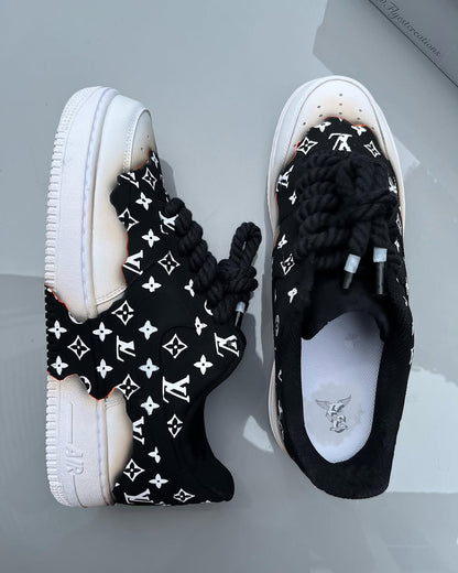 Hand Painted Custom Air Force 1 Black Print Sneakers