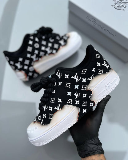 Hand Painted Custom Air Force 1 Black Print Sneakers