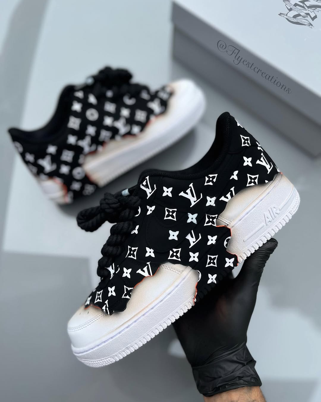 Hand Painted Custom Air Force 1 Black Print Sneakers