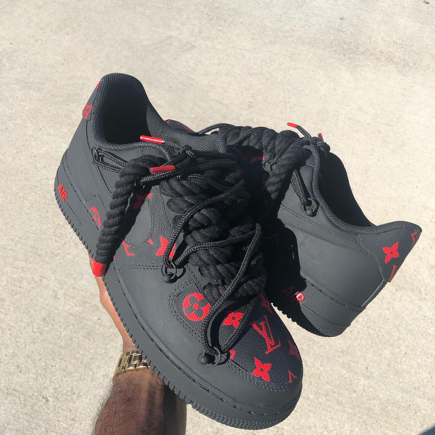 Hand Painted Black & Red Custom Air Force 1 Sneakers