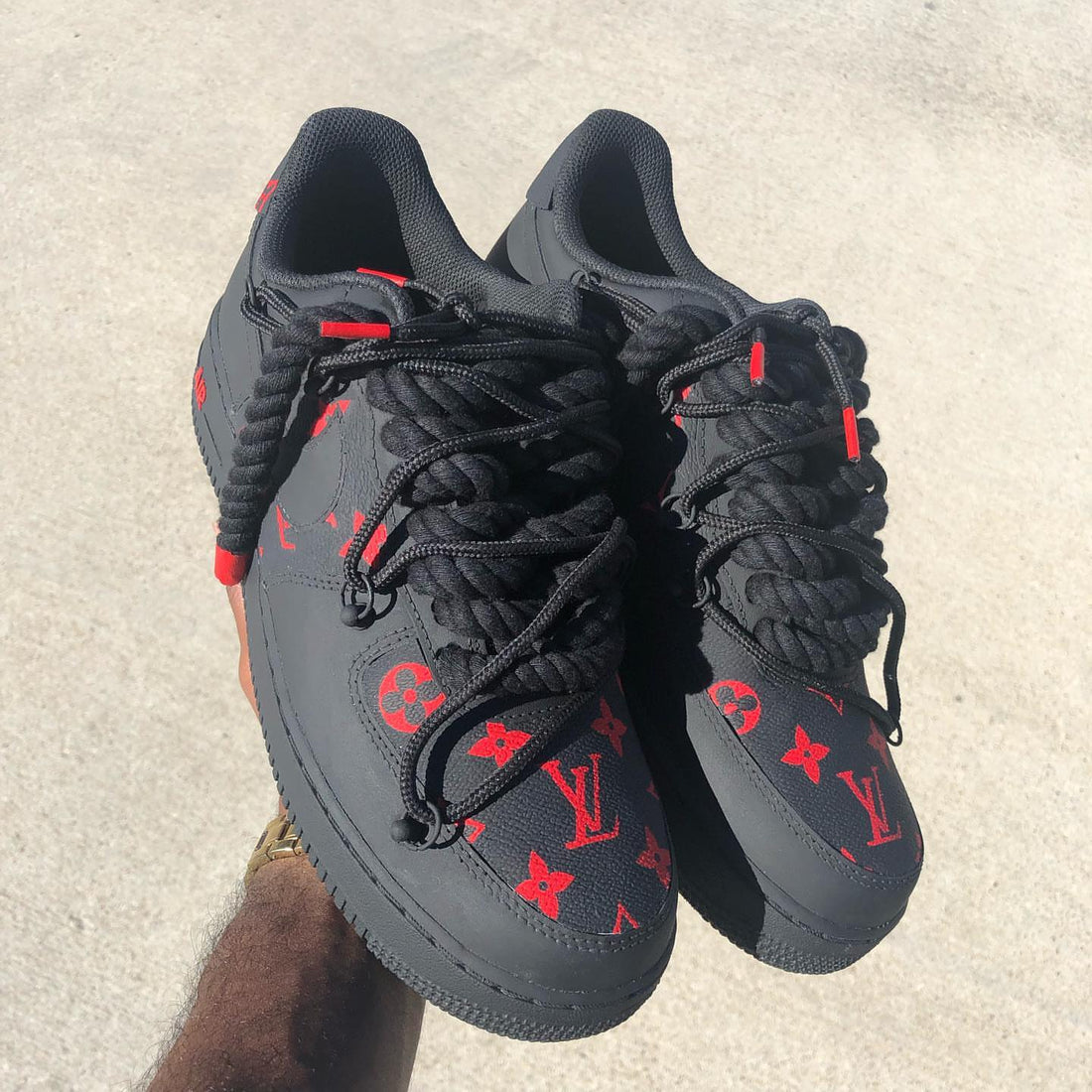 Hand Painted Black & Red Custom Air Force 1 Sneakers