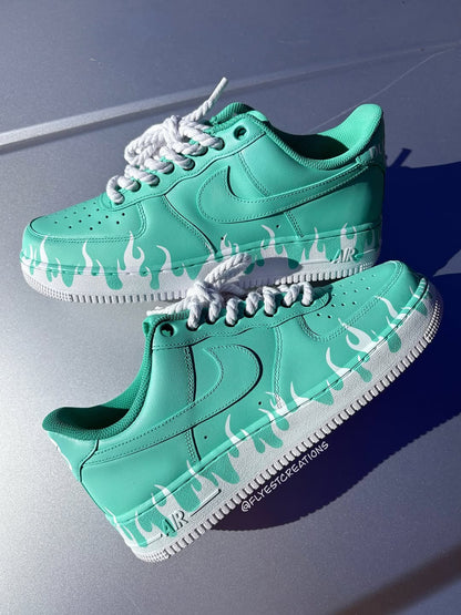 Hand Painted Mint Green Flame Custom Air Force 1s