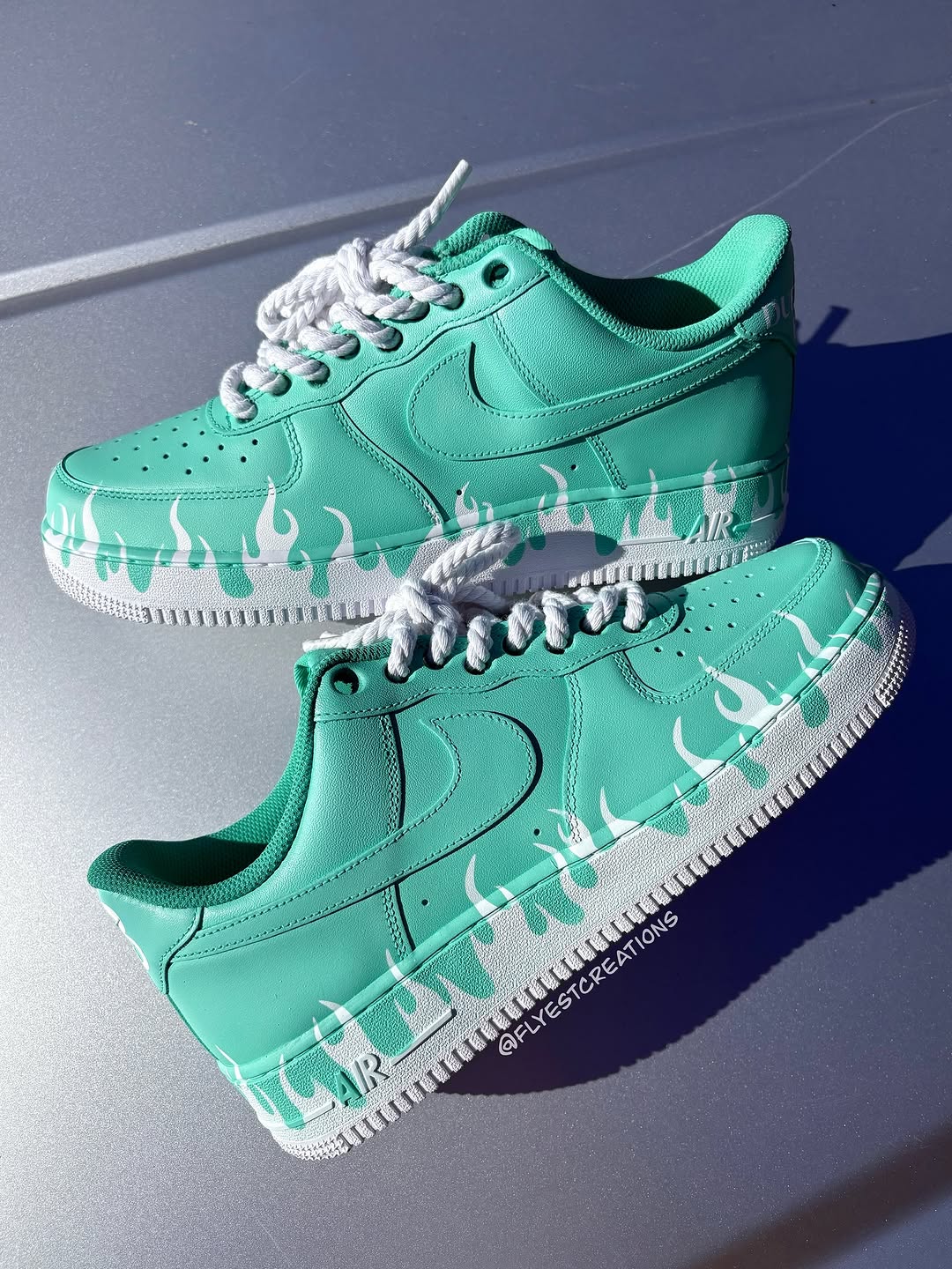 Hand Painted Mint Green Flame Custom Air Force 1s